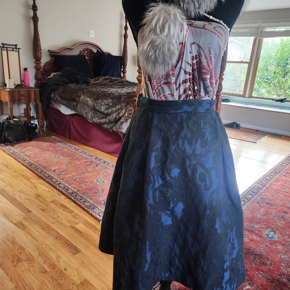 H&M knee length blue black brocade skirt 28" waist POCKETS! GEORGEOUS - Picture 4 of 11